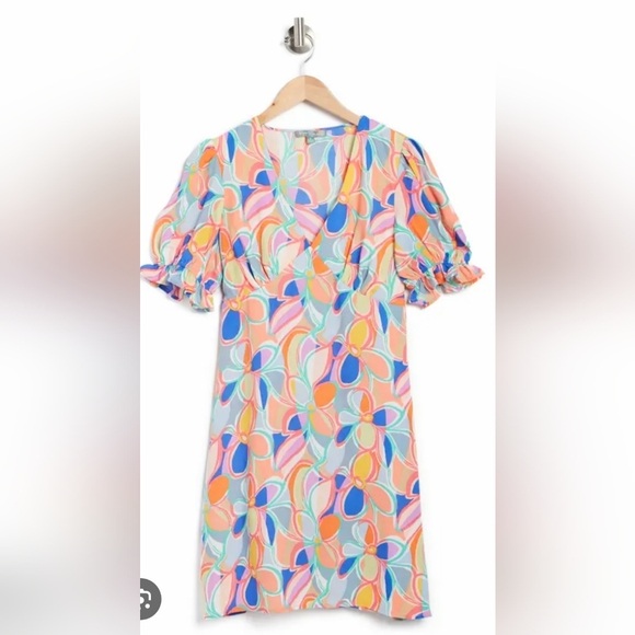 NWT! Floral Mod Good Luck Gem Women's Puff Sleeve Minidress Size XS - Picture 8 of 12